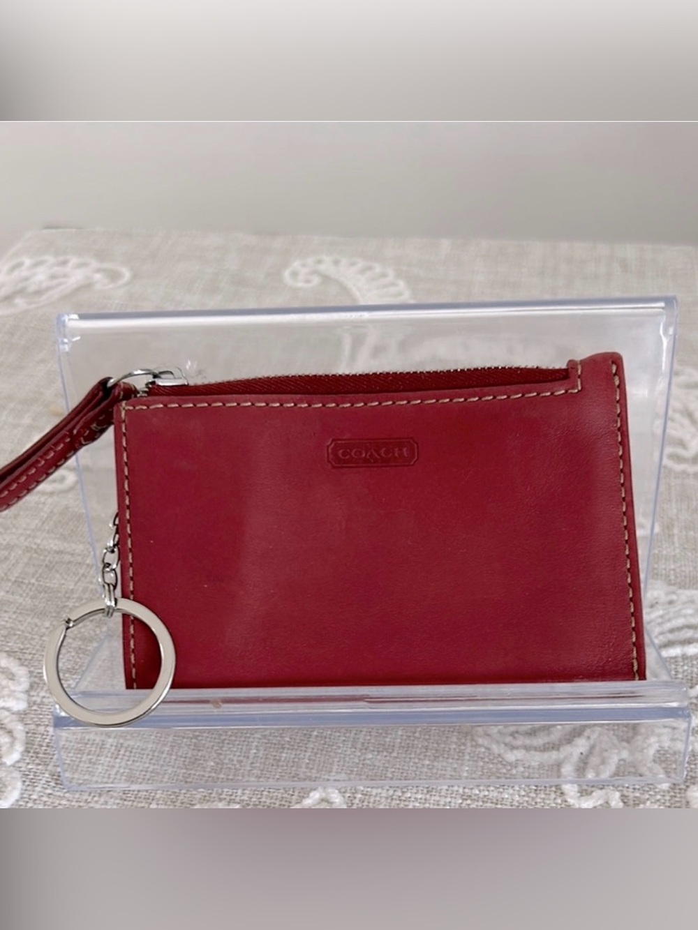Coach Red Leather Card Holder Wallet With Key Ring
